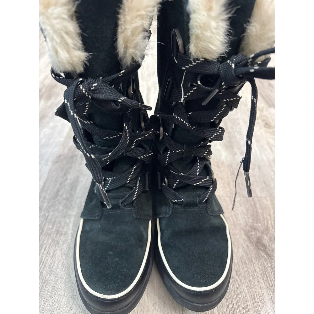 Sorel Torino II Tall Boots Waterproof Black Suede Faux Fur Womens Size 7